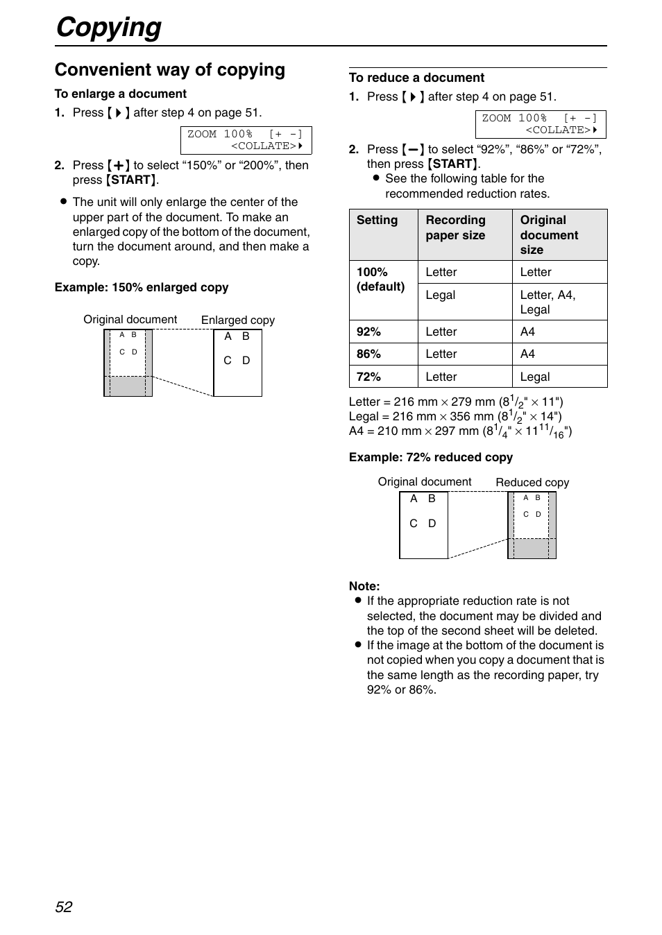 Copying, Convenient way of copying | Panasonic KX-FHD351 User Manual | Page 52 / 104