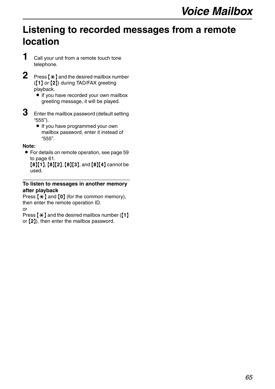 Voice mailbox | Panasonic KX-FHD351 User Manual | Page 65 / 104