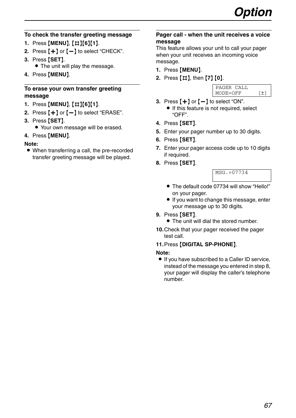 Option | Panasonic KX-FHD351 User Manual | Page 67 / 104