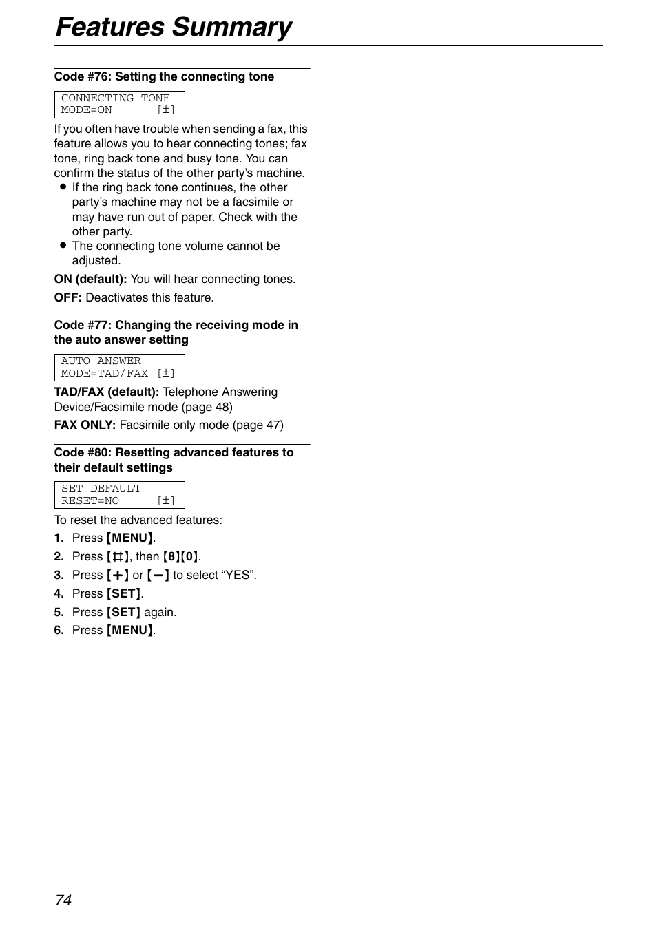 Features summary | Panasonic KX-FHD351 User Manual | Page 74 / 104