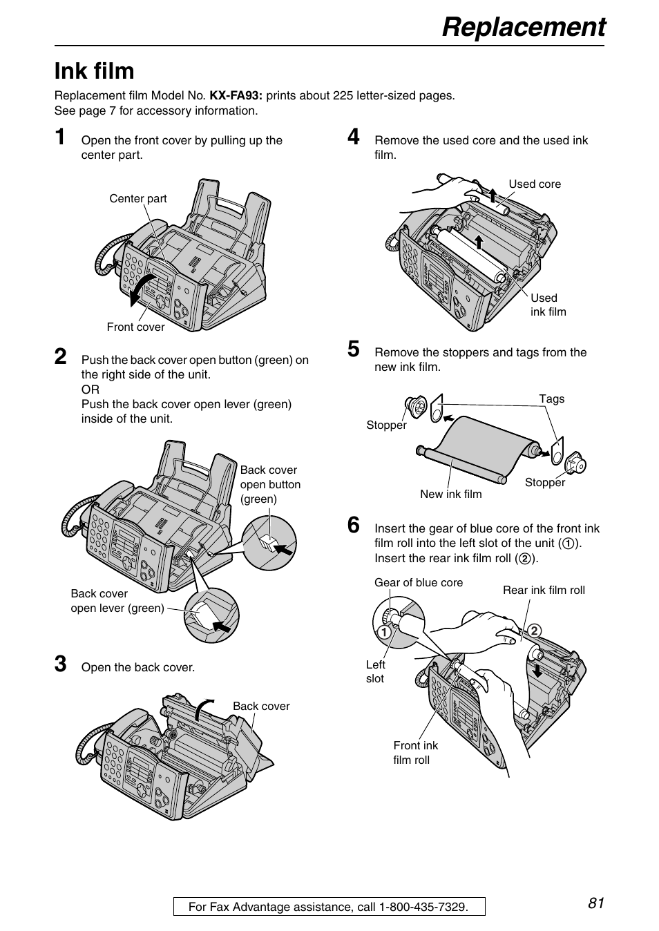 Replacement, Ink film | Panasonic KX-FHD351 User Manual | Page 81 / 104