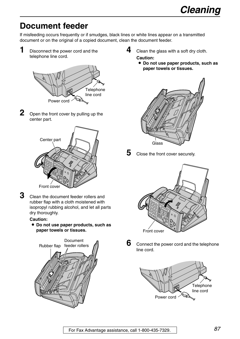 Cleaning, Document feeder | Panasonic KX-FHD351 User Manual | Page 87 / 104