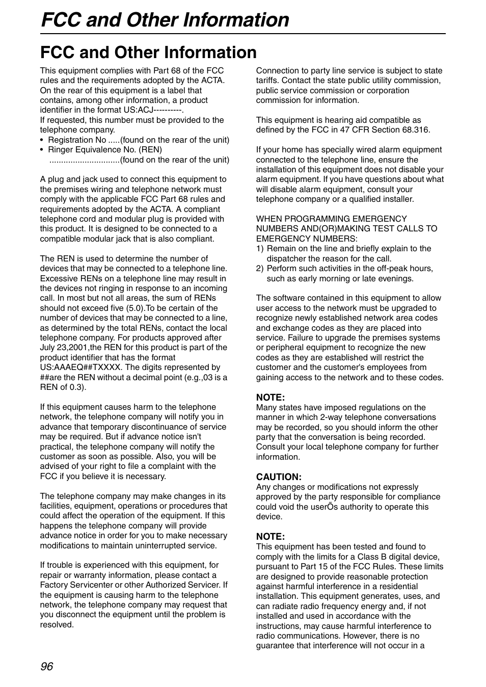 Fcc and other information | Panasonic KX-FHD351 User Manual | Page 96 / 104