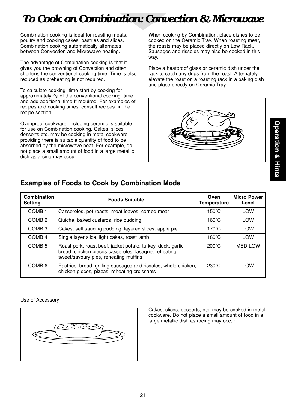 Operation & hints, Examples of foods to cook by combination mode | Panasonic NN-C2003S  EN User Manual | Page 23 / 32