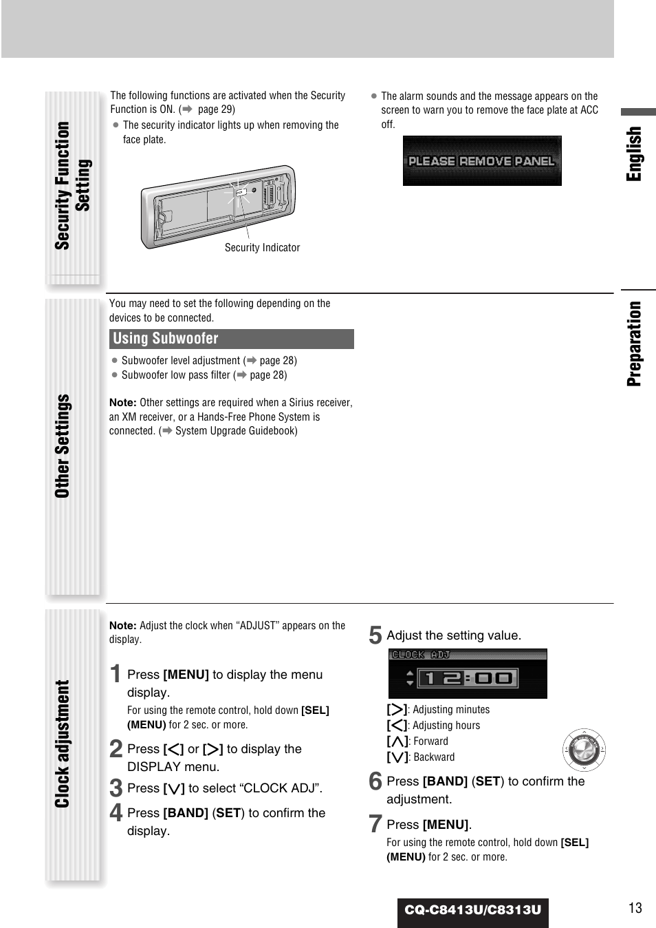 English | Panasonic CQ-C8313U User Manual | Page 13 / 114