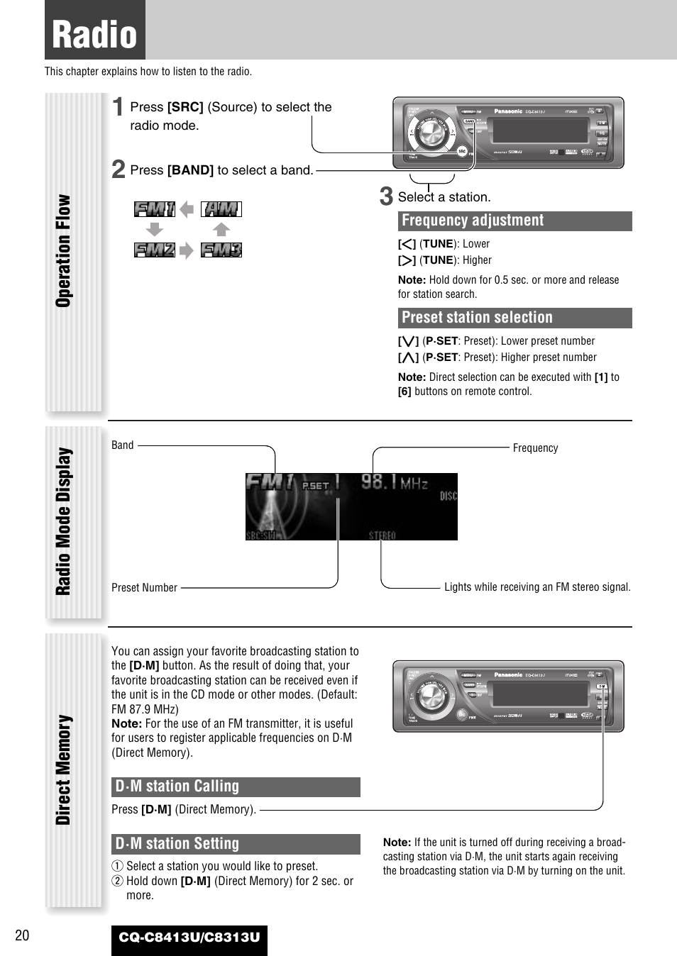 Each source, Radio, Operation flow | Panasonic CQ-C8313U User Manual | Page 20 / 114