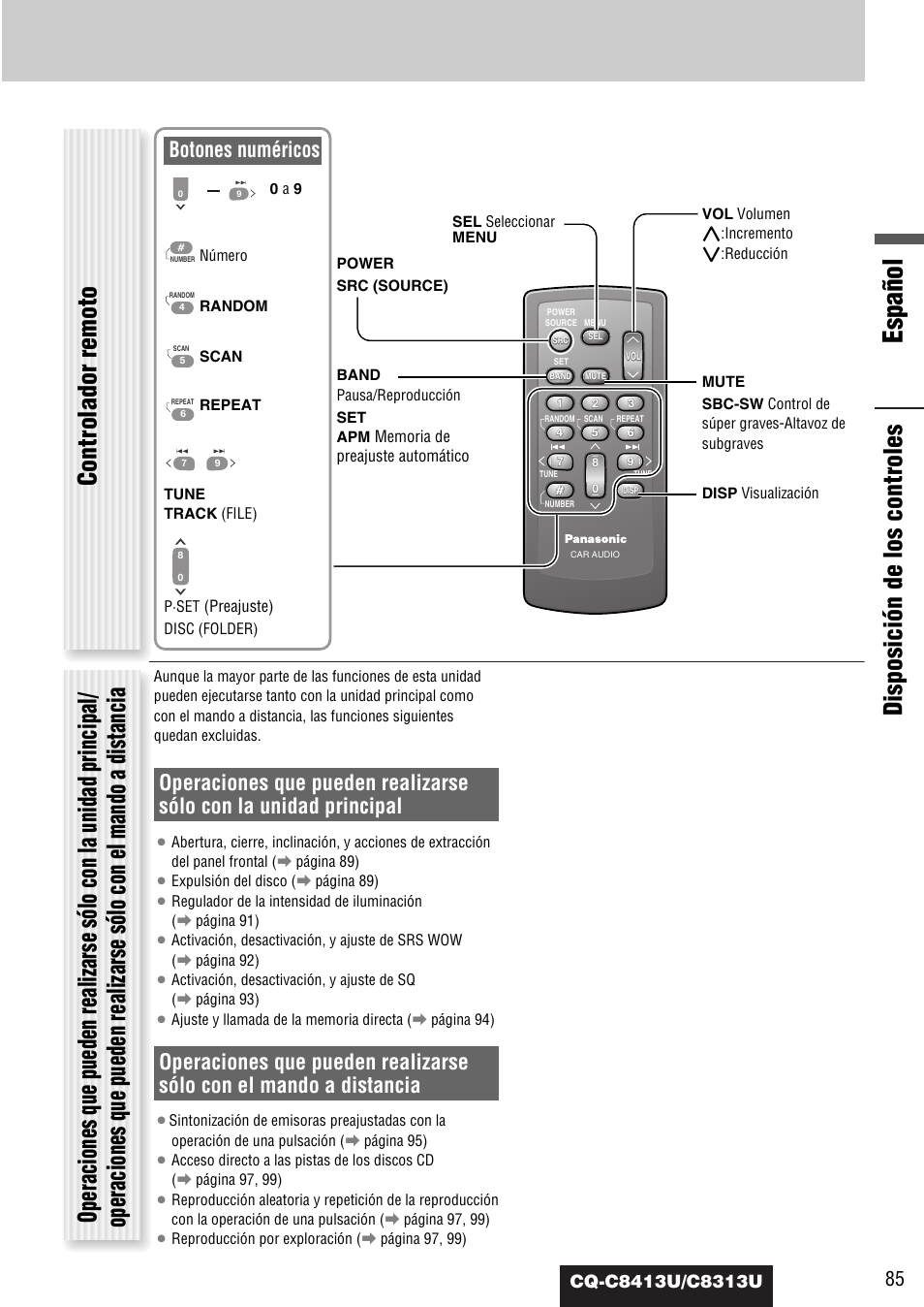 Español, Botones numéricos | Panasonic CQ-C8313U User Manual | Page 85 / 114