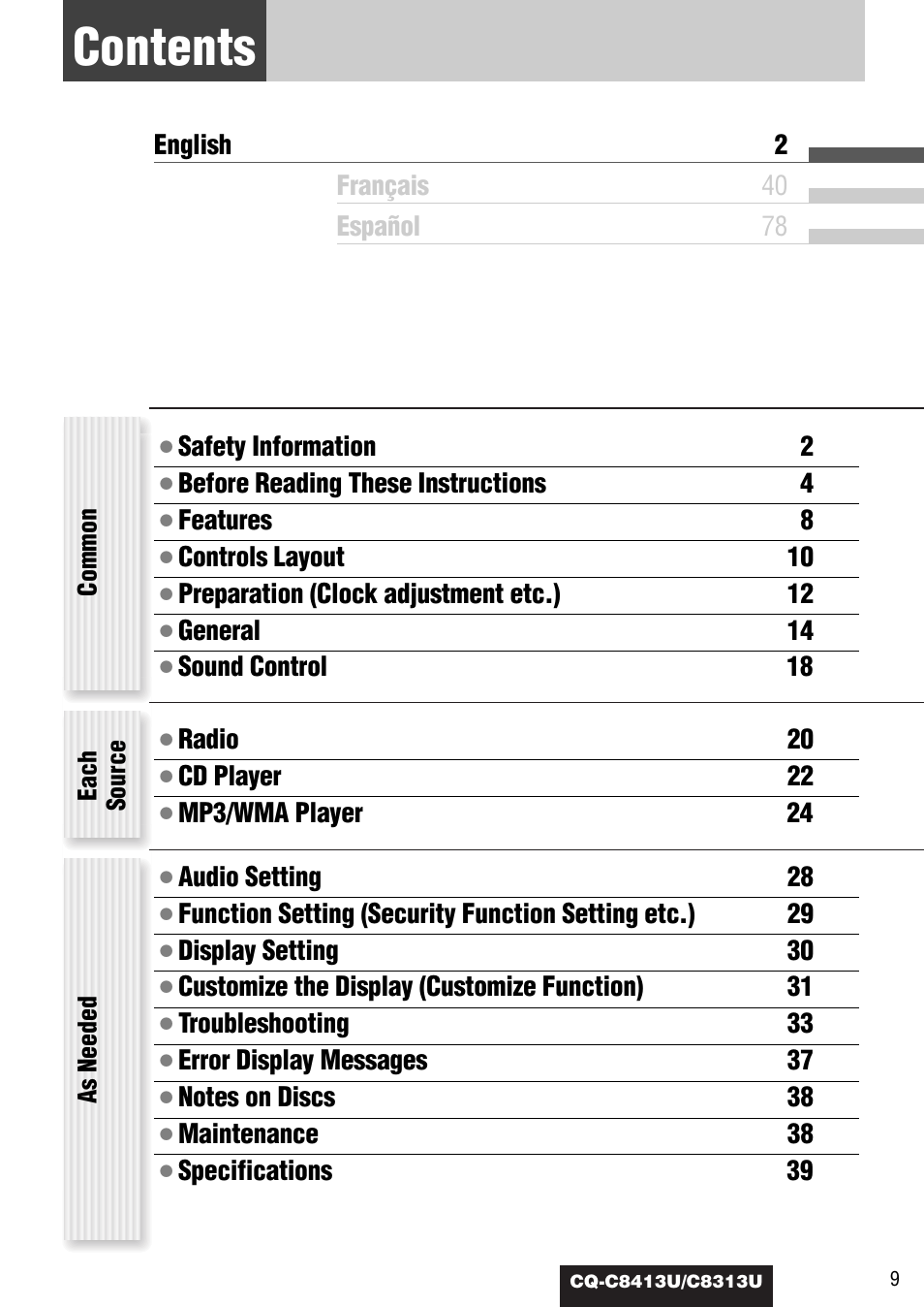 Panasonic CQ-C8313U User Manual | Page 9 / 114