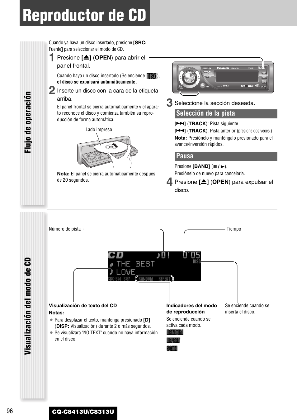 Reproductor de cd, Flujo de operación visualización del modo de cd | Panasonic CQ-C8313U User Manual | Page 96 / 114