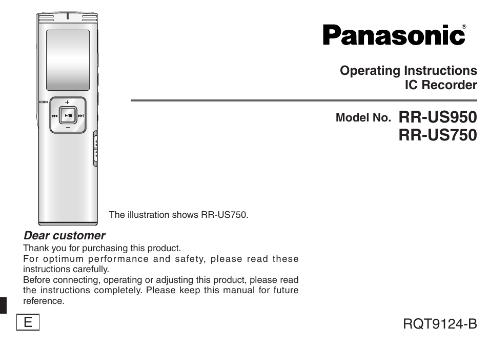 Panasonic RR-US950 User Manual | 48 pages