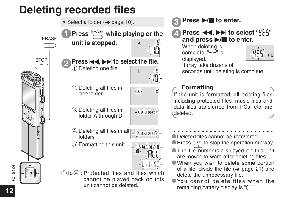 Deleting recorded files | Panasonic RR-US950 User Manual | Page 12 / 48