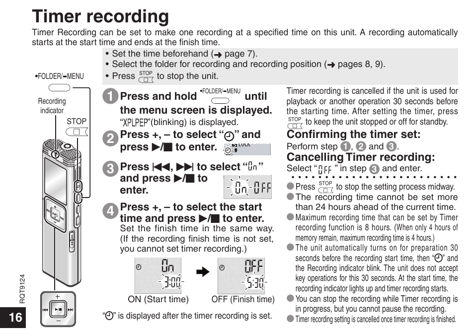 Timer recording | Panasonic RR-US950 User Manual | Page 16 / 48