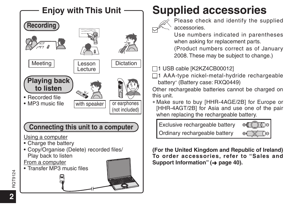 Supplied accessories, Enjoy with this unit | Panasonic RR-US950 User Manual | Page 2 / 48