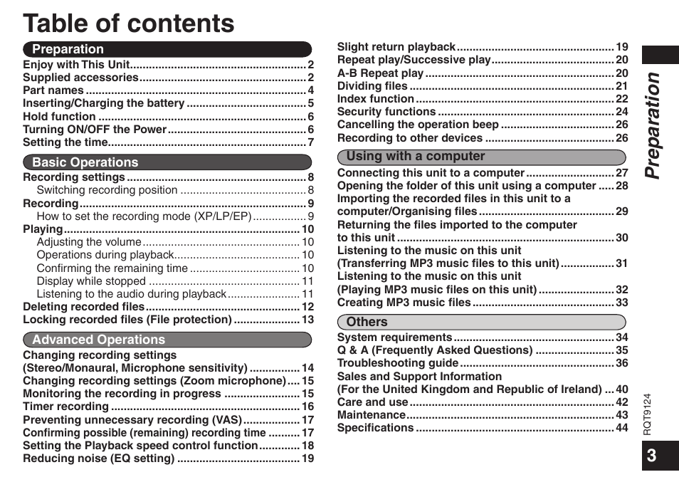 Panasonic RR-US950 User Manual | Page 3 / 48