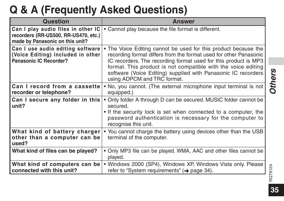 Q & a (frequently asked questions), Other s | Panasonic RR-US950 User Manual | Page 35 / 48