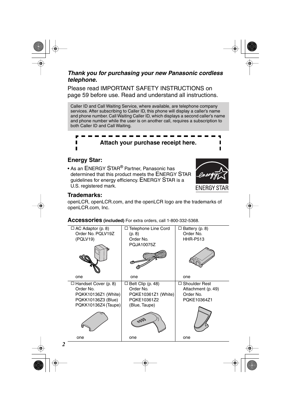 Panasonic KX-TG2224F User Manual | Page 2 / 72