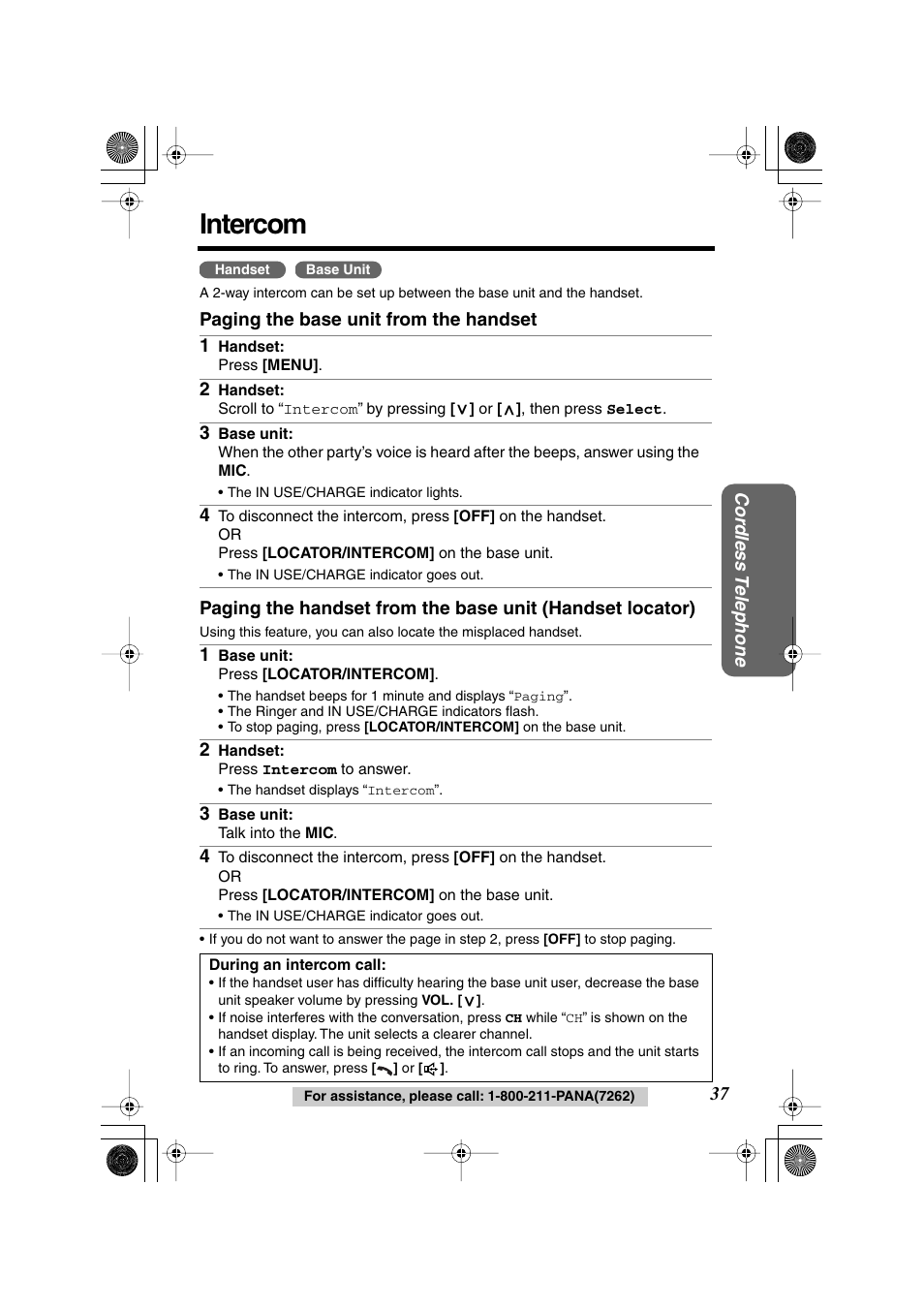 Intercom | Panasonic KX-TG2224F User Manual | Page 37 / 72