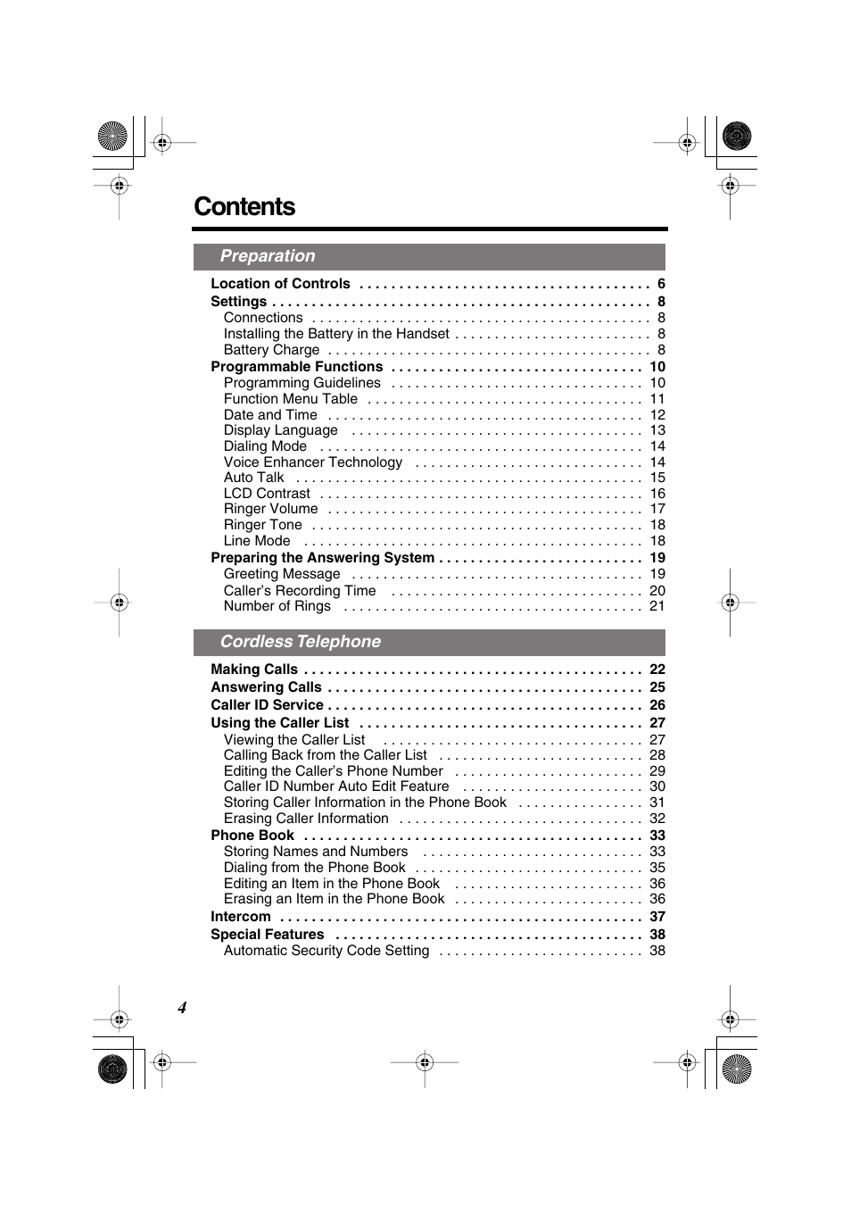 Panasonic KX-TG2224F User Manual | Page 4 / 72