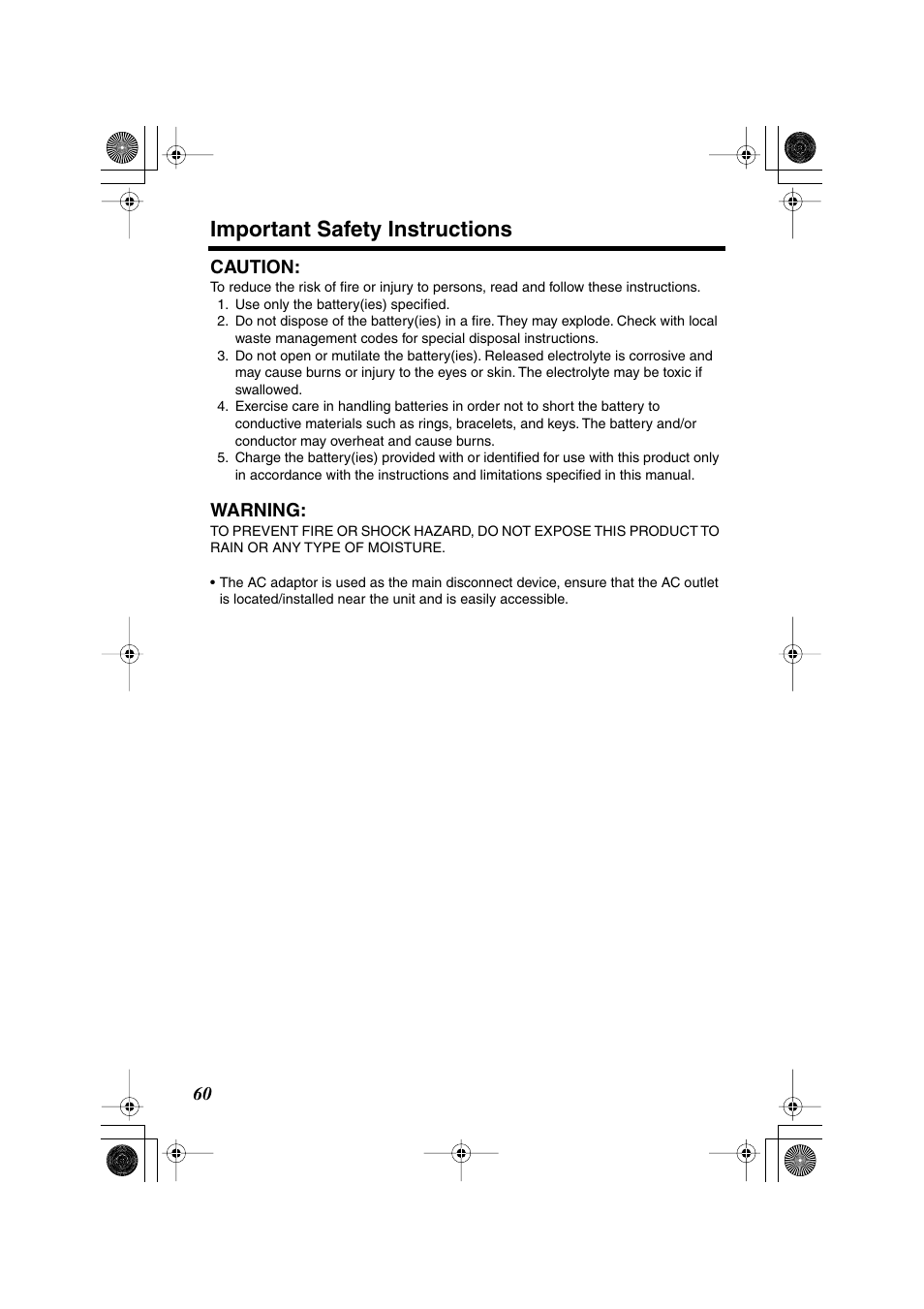 Important safety instructions | Panasonic KX-TG2224F User Manual | Page 60 / 72