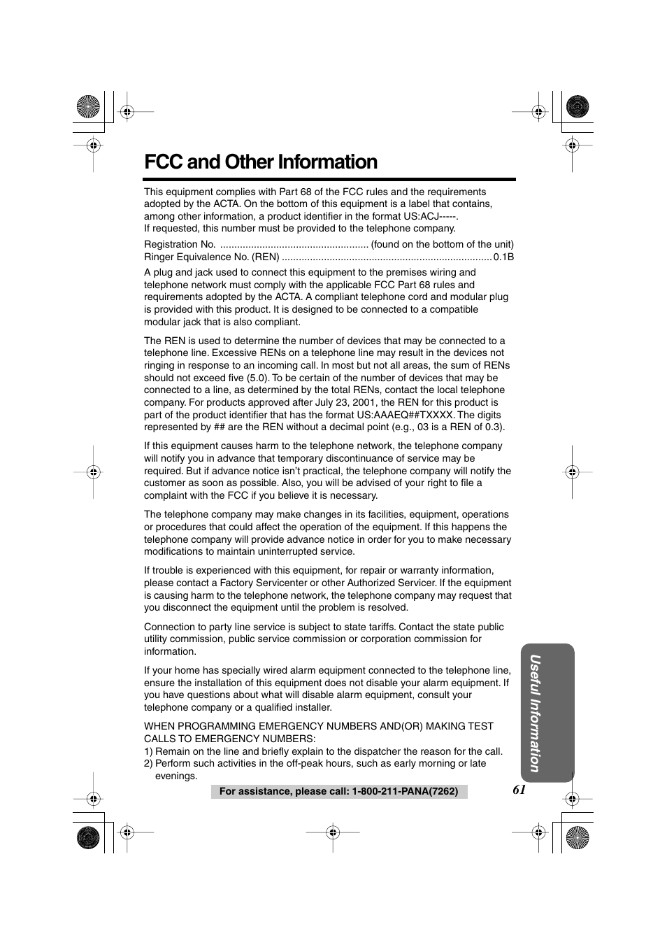 Fcc and other information | Panasonic KX-TG2224F User Manual | Page 61 / 72