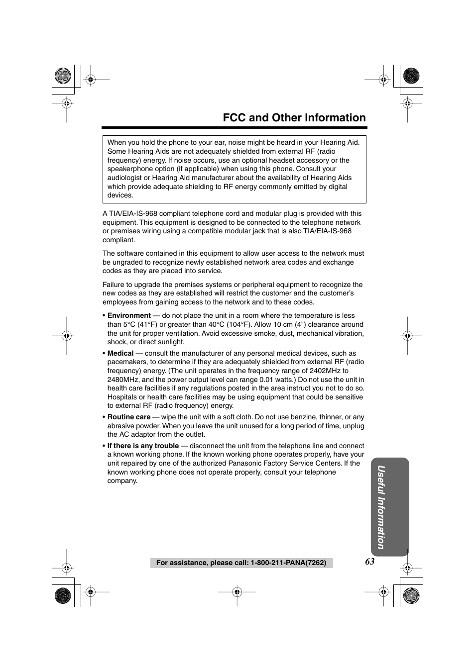 Fcc and other information, Useful inf ormation | Panasonic KX-TG2224F User Manual | Page 63 / 72