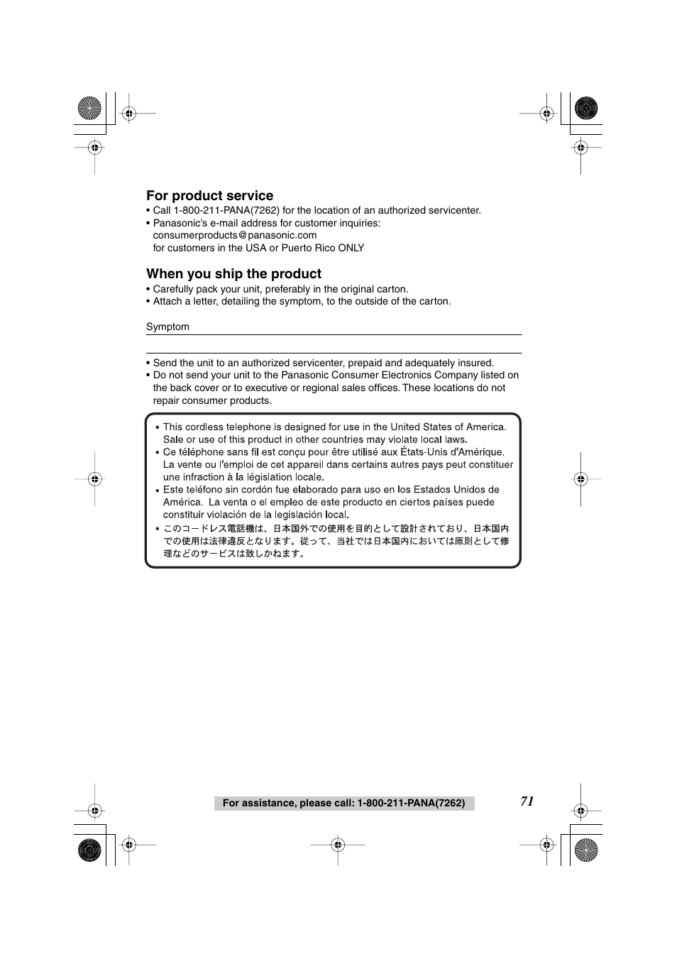 Panasonic KX-TG2224F User Manual | Page 71 / 72