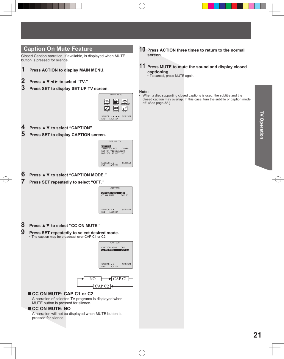 Caption on mute feature | Panasonic PV 20DF25 User Manual | Page 21 / 56