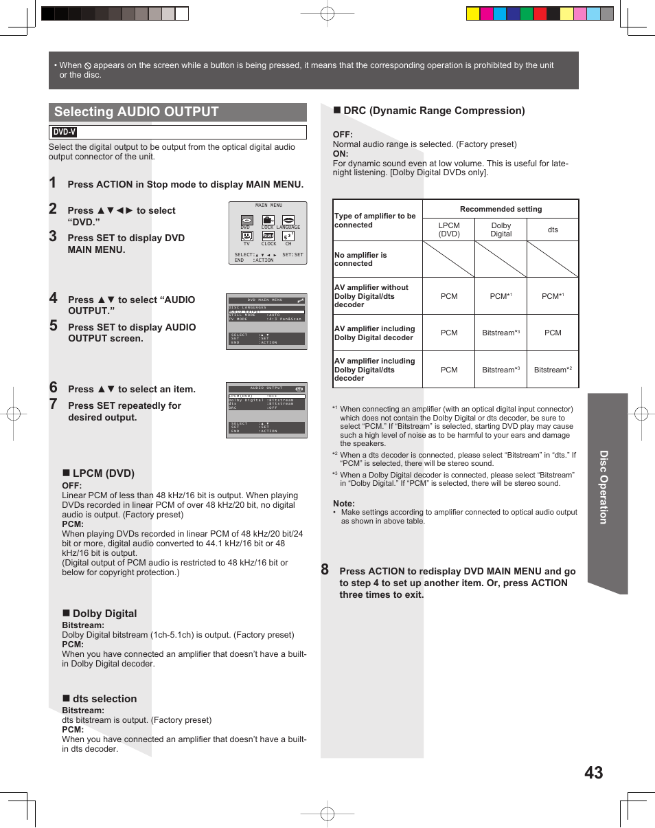 Selecting audio output | Panasonic PV 20DF25 User Manual | Page 43 / 56