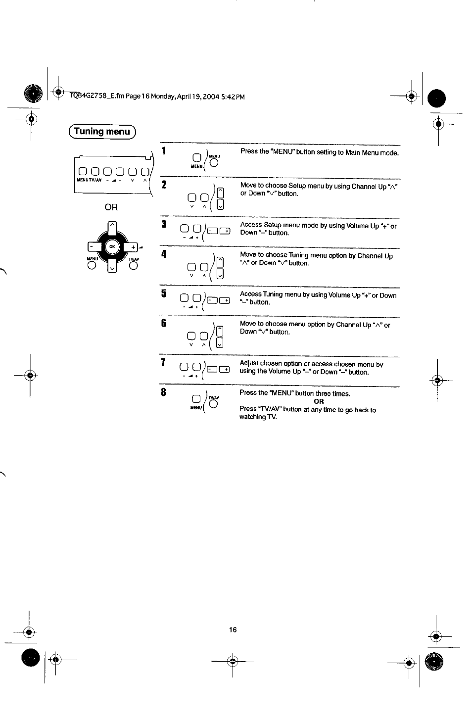 V .(g, Tuning menu), Ootaa | Panasonic TX-29F155A User Manual | Page 16 / 32