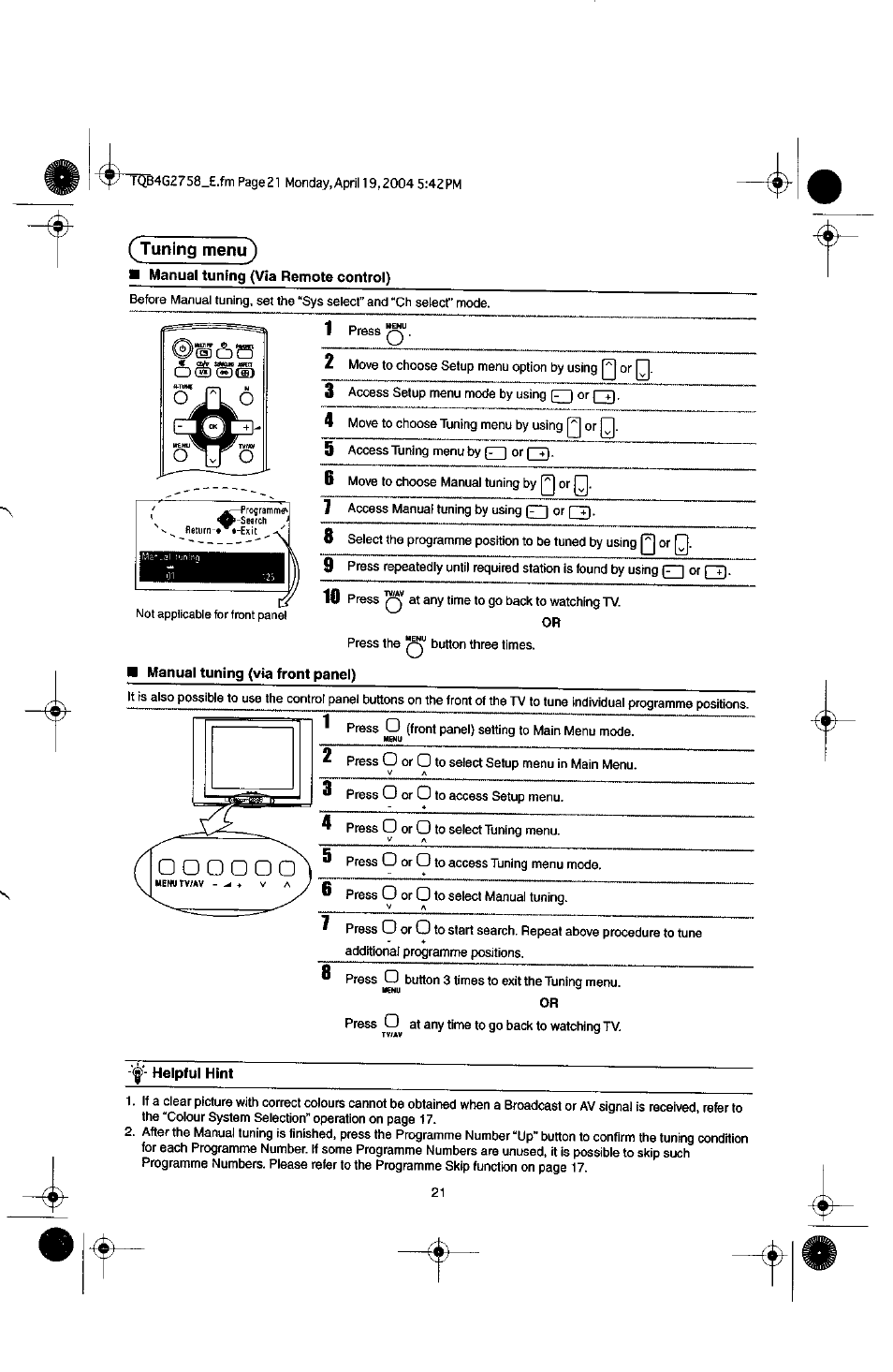 Panasonic TX-29F155A User Manual | Page 21 / 32