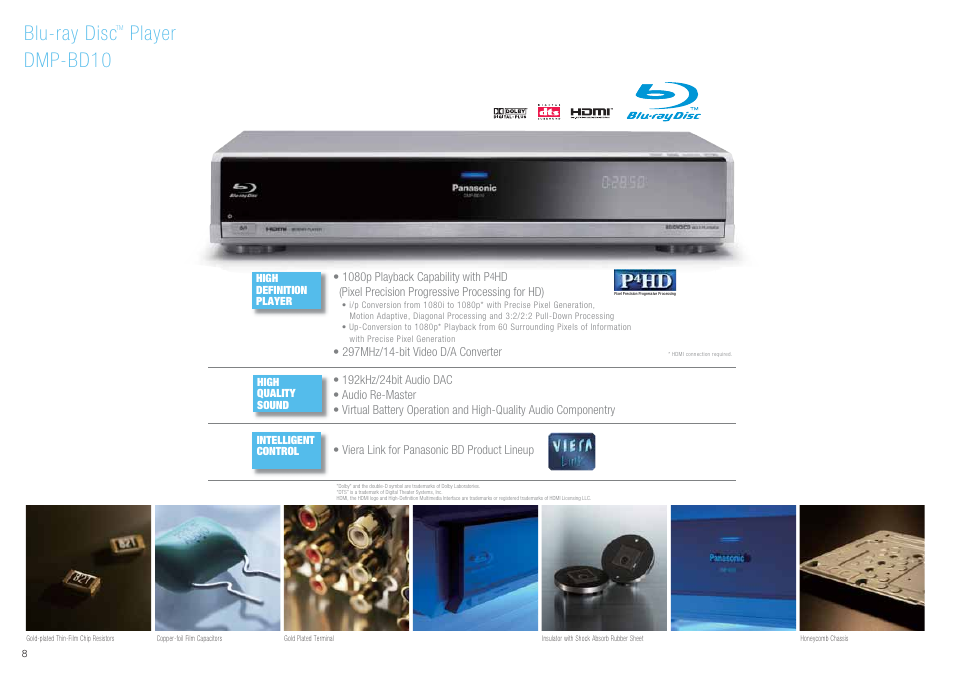 Blu-ray disc, Player dmp-bd10 | Panasonic DMP-BD10 User Manual | Page 8 / 12