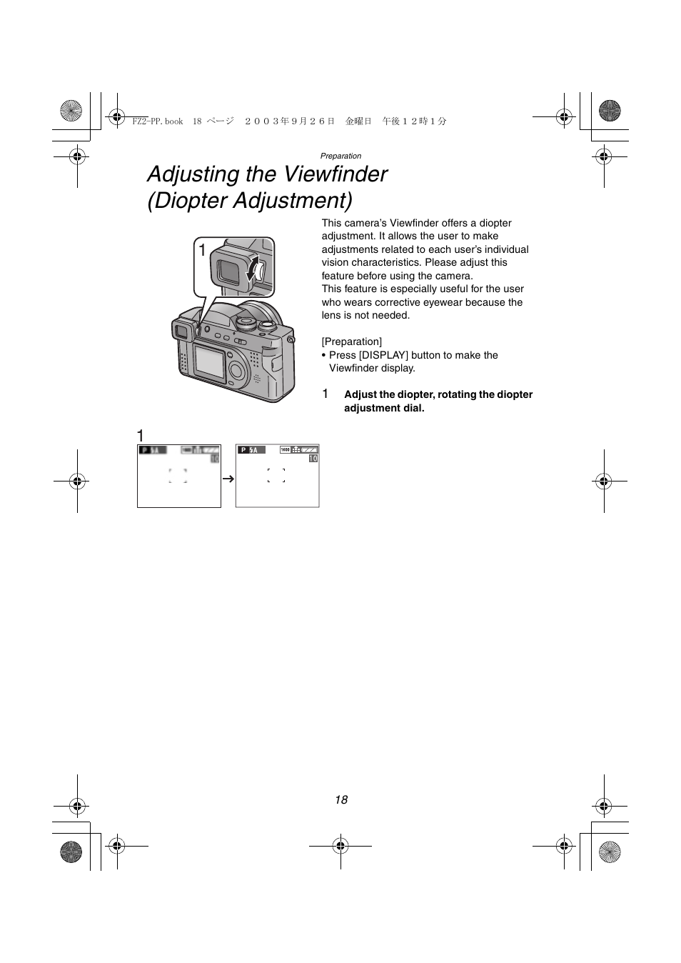Adjusting the viewfinder (diopter adjustment) | Panasonic DMC-FZ2PP User Manual | Page 18 / 112