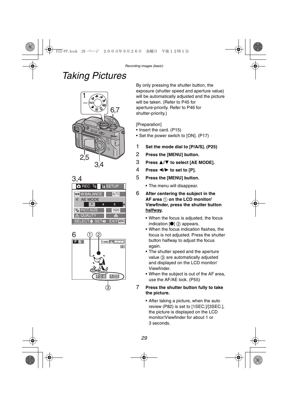 Taking pictures | Panasonic DMC-FZ2PP User Manual | Page 29 / 112