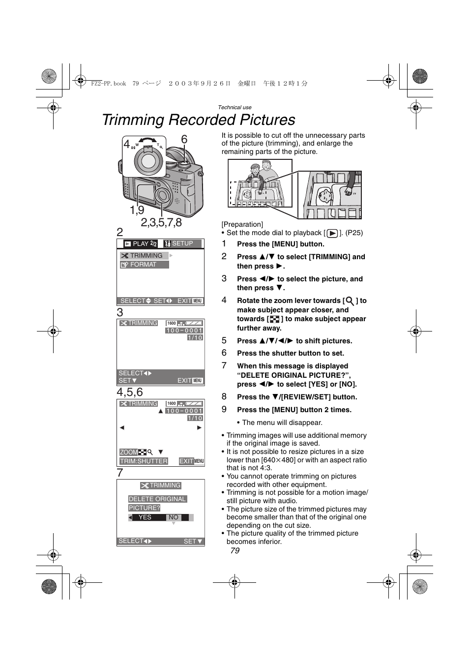 Trimming recorded pictures | Panasonic DMC-FZ2PP User Manual | Page 79 / 112