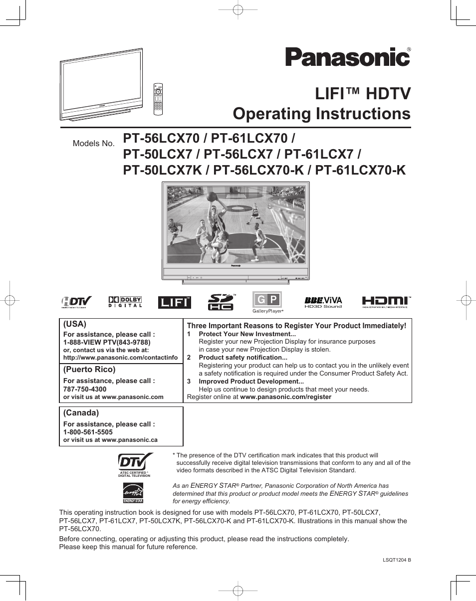 Panasonic LIFI PT-61LCX70 User Manual | 64 pages