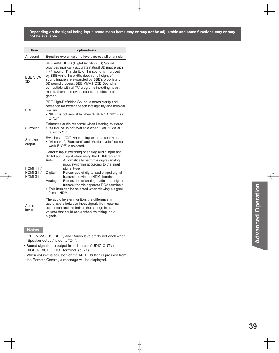 Advanced op er a tion | Panasonic LIFI PT-61LCX70 User Manual | Page 39 / 64