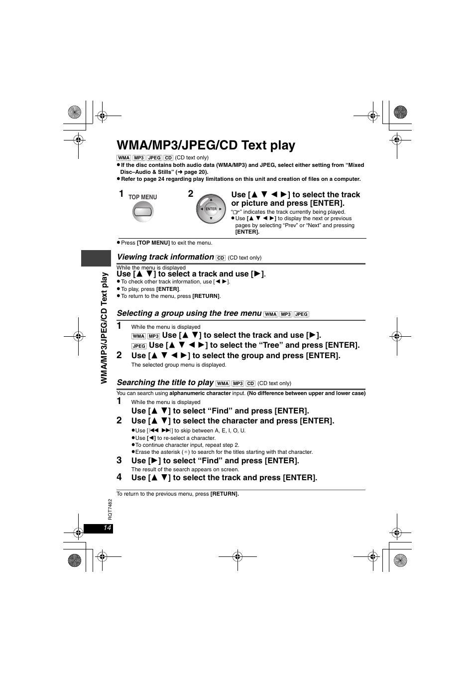 Wma/mp3/jpeg/cd text play | Panasonic DVD-LX8  EN User Manual | Page 14 / 33