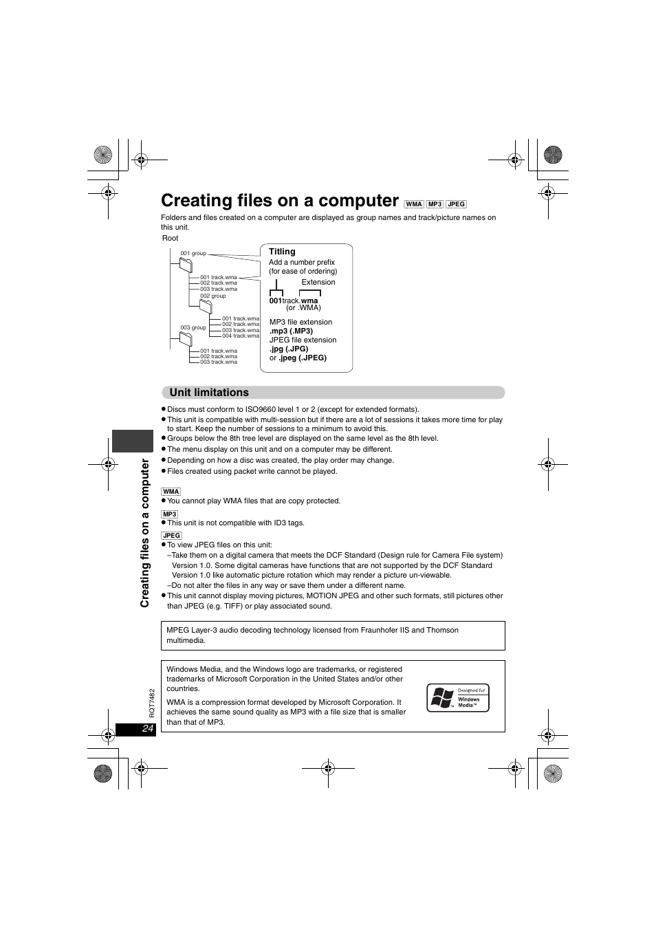 Creating files on a computer | Panasonic DVD-LX8  EN User Manual | Page 24 / 33