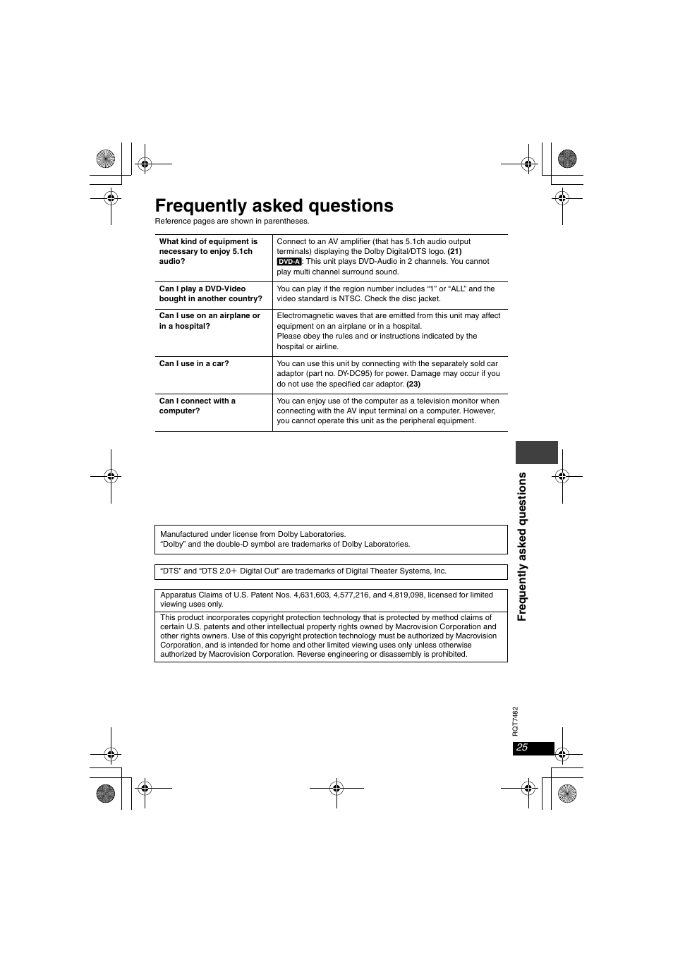 Frequently asked questions | Panasonic DVD-LX8  EN User Manual | Page 25 / 33