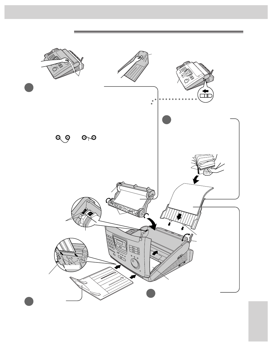 Comienzo rápido en español, Instalación, Cartucho de película | Papel de impresión, Apilador, Bandeja de papel | Panasonic KX-FM255 User Manual | Page 121 / 144