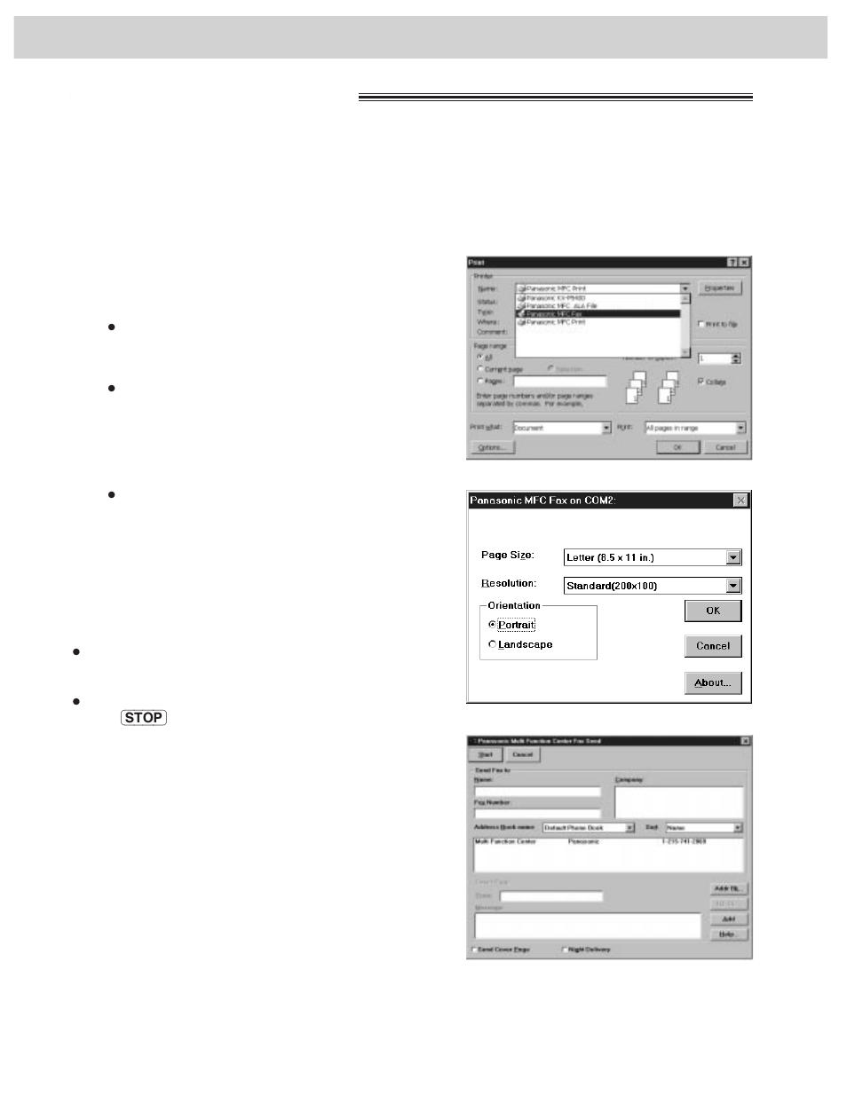 Pc fax sending documents, Sending documents from windows 95 | Panasonic KX-FM255 User Manual | Page 86 / 144