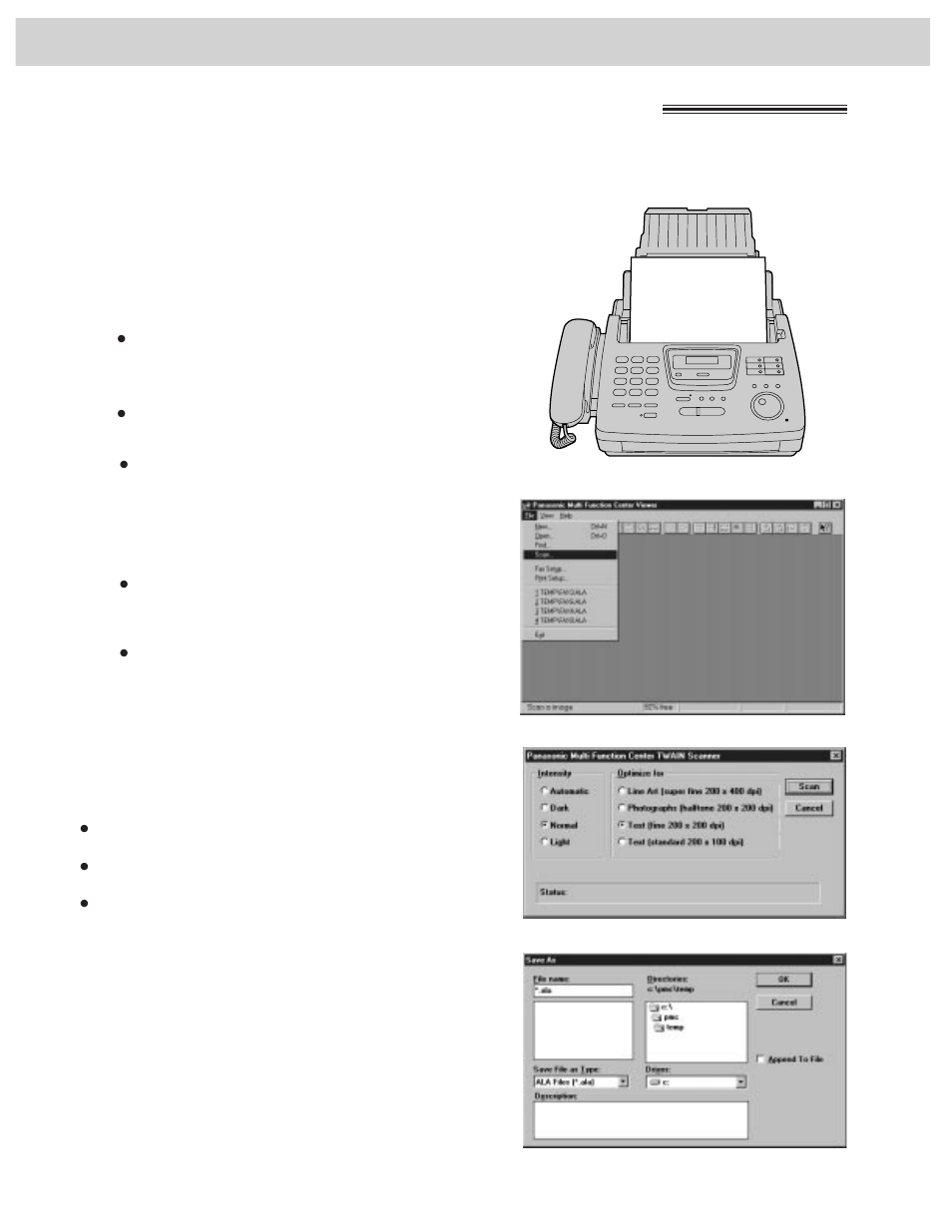Scanning using your fax machine as a scanner | Panasonic KX-FM255 User Manual | Page 92 / 144