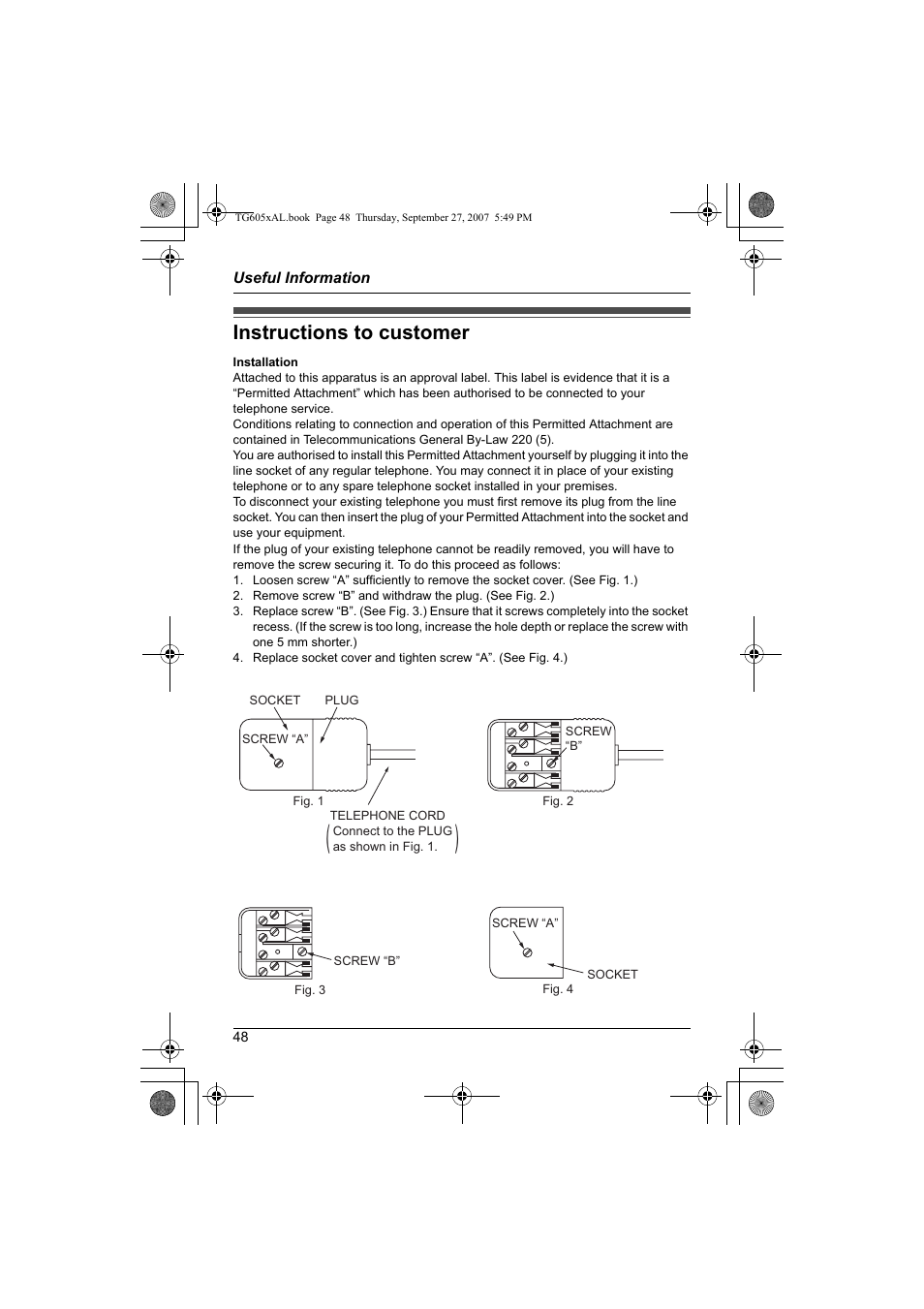 Instructions to customer | Panasonic KX-TG6051AL User Manual | Page 48 / 52