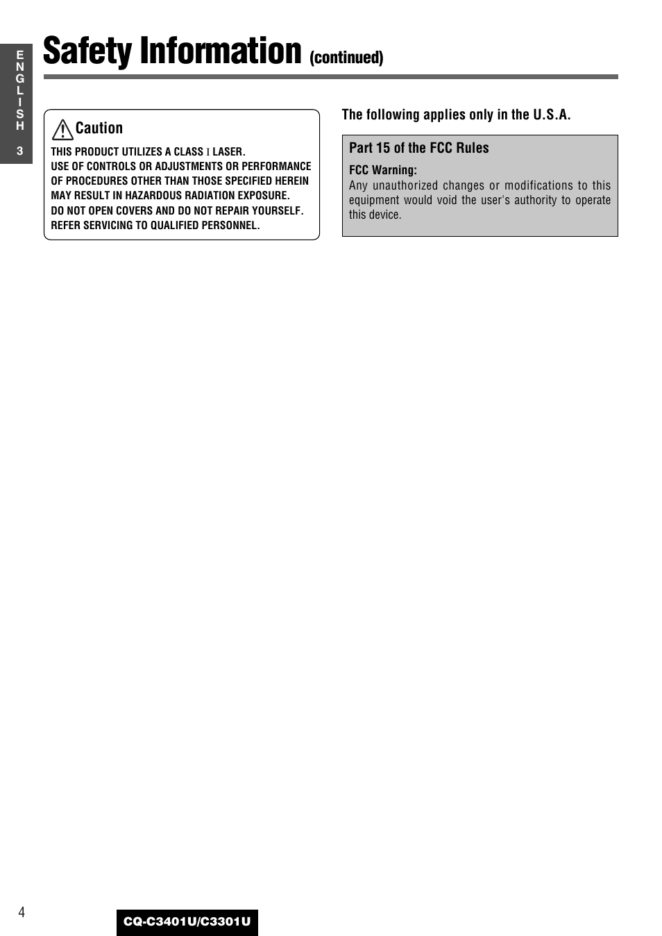 Safety information, Continued) | Panasonic C3301U User Manual | Page 4 / 36