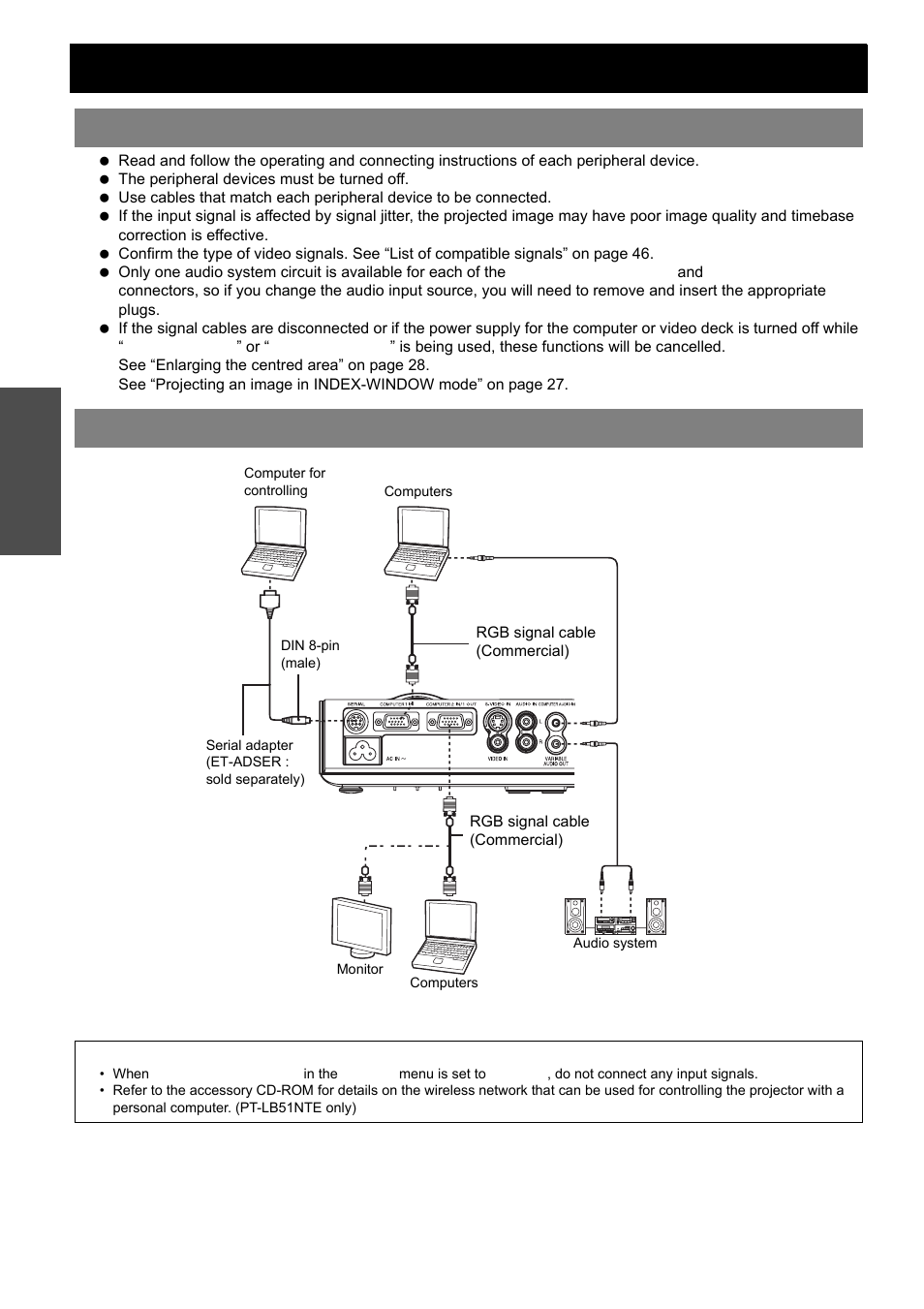 Connections, Before connection to the projector, Connecting with computers | Nglish - 18 | Panasonic PT-LB51E User Manual | Page 18 / 56