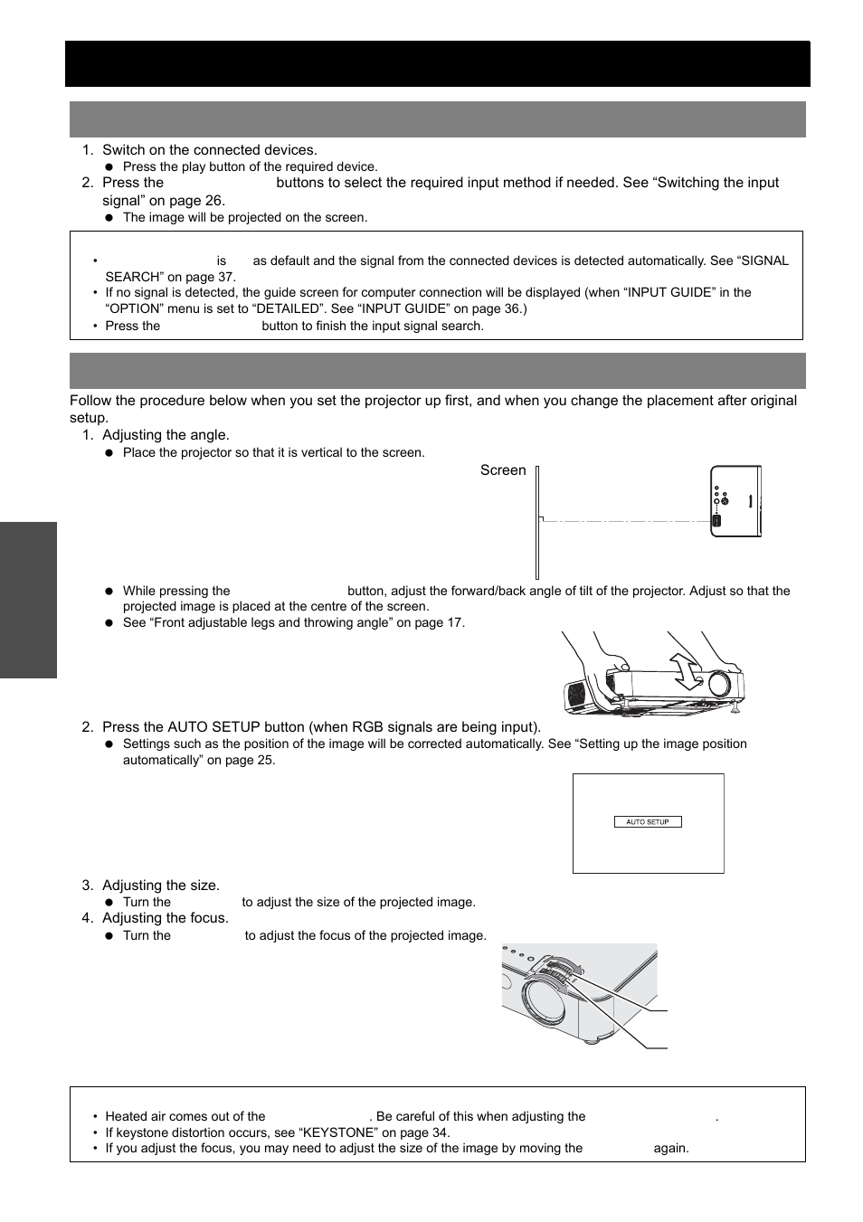 Projecting an image, Selecting the input signal, Positioning the image | Nglish - 24 | Panasonic PT-LB51E User Manual | Page 24 / 56