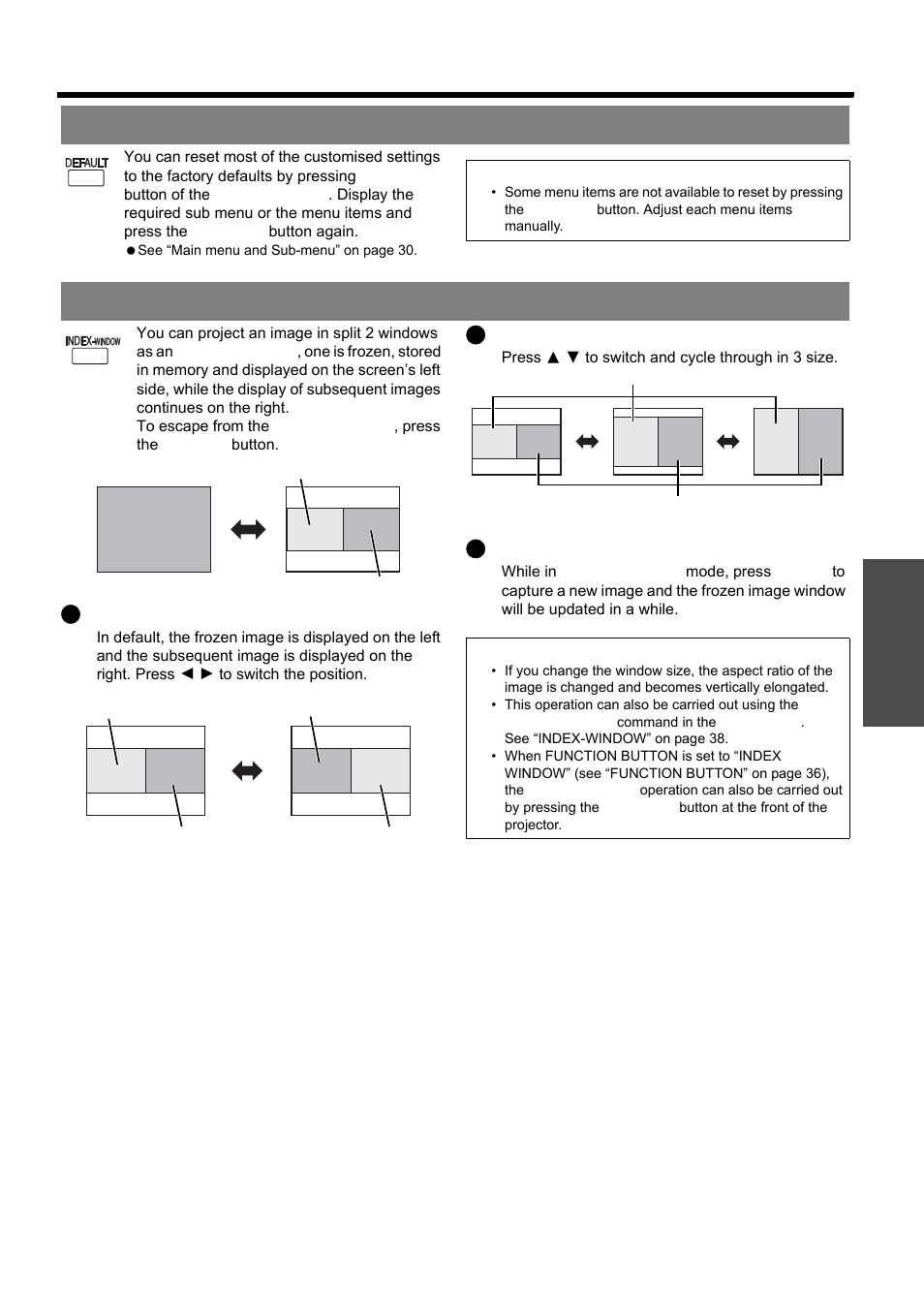 Resetting to the factory default settings, Projecting an image in index-window mode, Nglish - 27 | Remote control operation | Panasonic PT-LB51E User Manual | Page 27 / 56