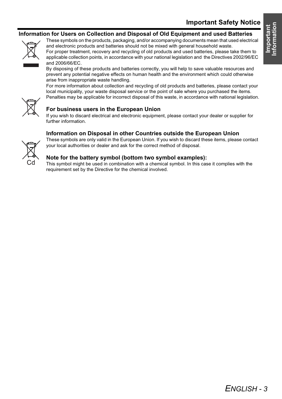 Nglish - 3 | Panasonic PT-LB51E User Manual | Page 3 / 56