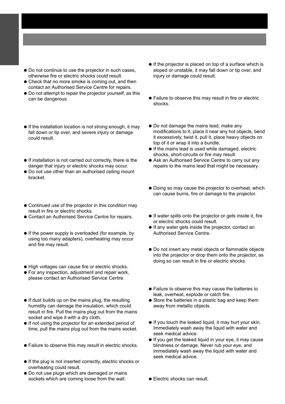 Precautions with regard to safety, Warnings, Nglish - 8 | Important information | Panasonic PT-LB51E User Manual | Page 8 / 56