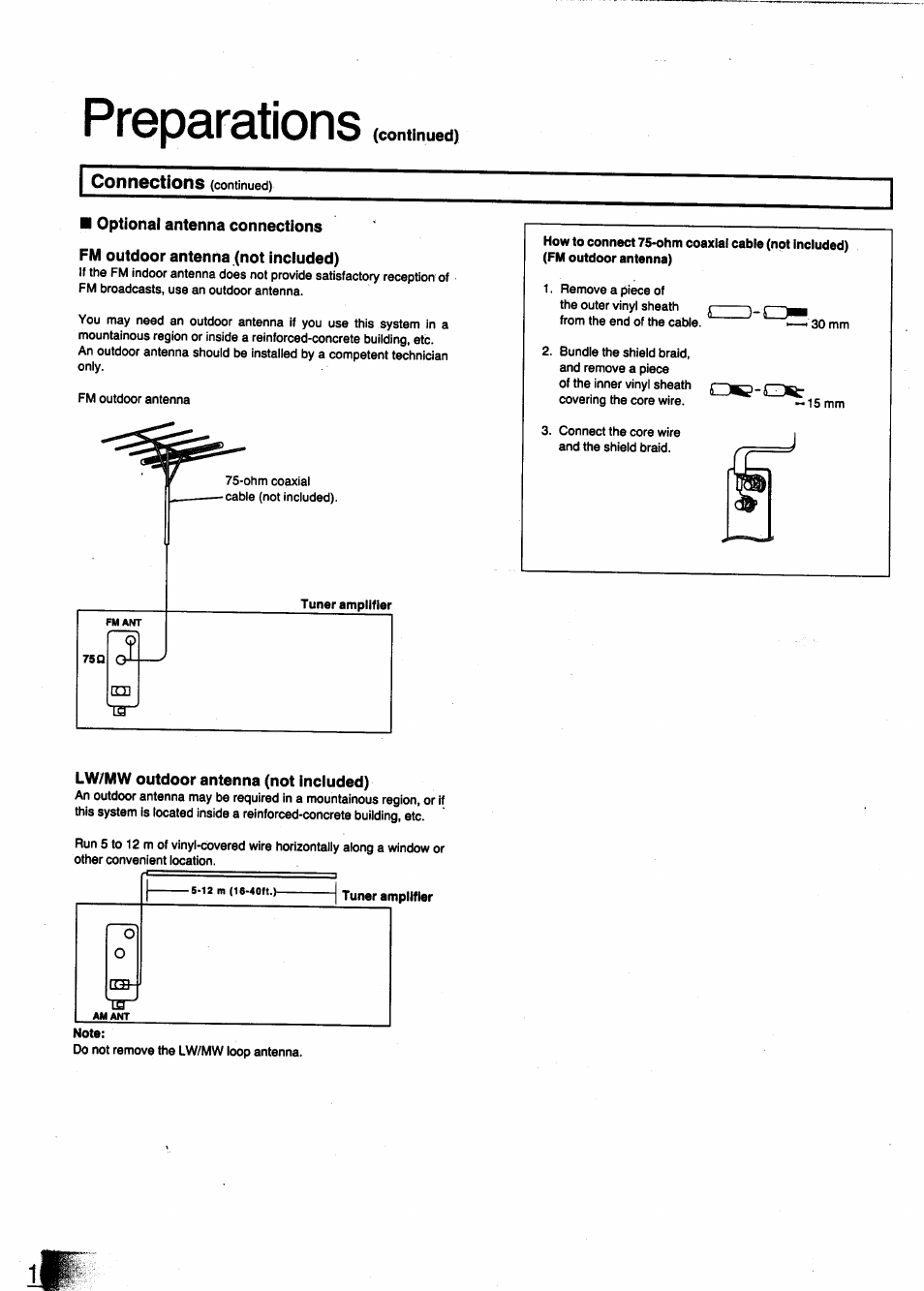 Lw/mw outdoor antenna (not included), Preparations, Connections | Panasonic SC-CH950 User Manual | Page 10 / 85